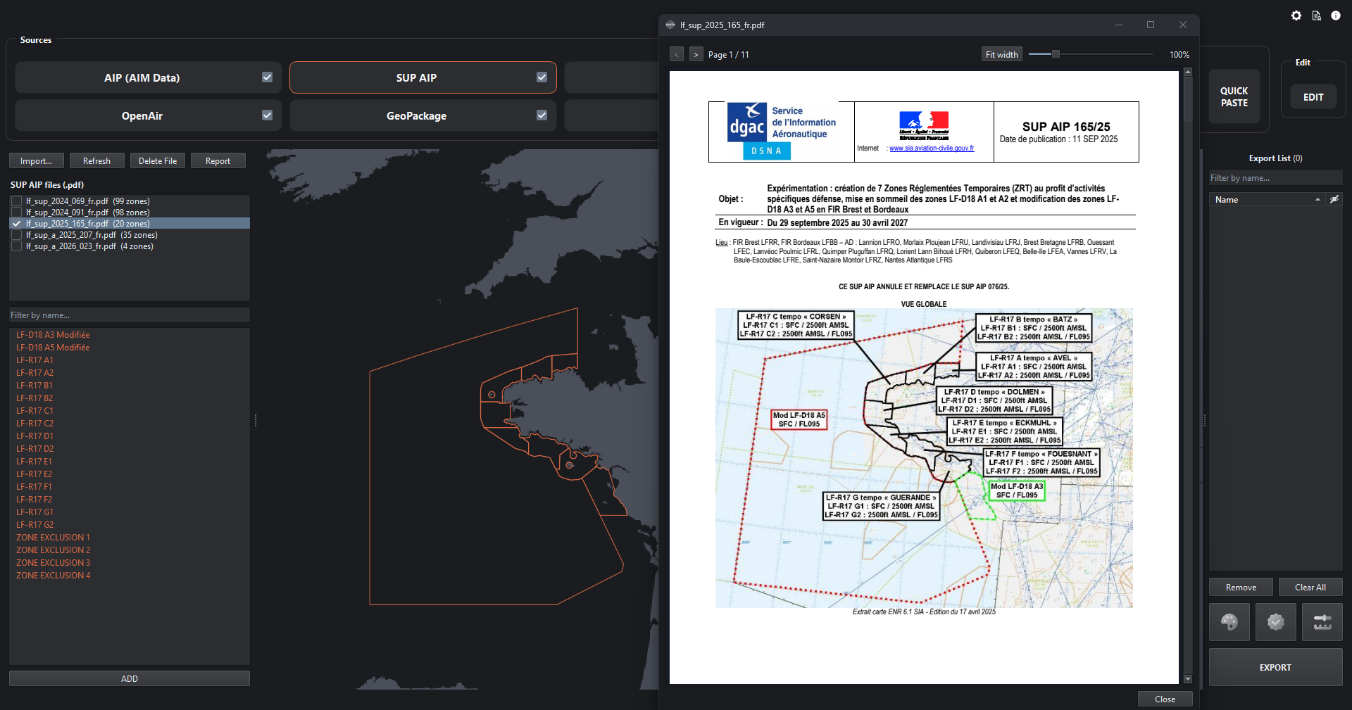 ANETH affichant un SUP AIP PDF et les zones extraites